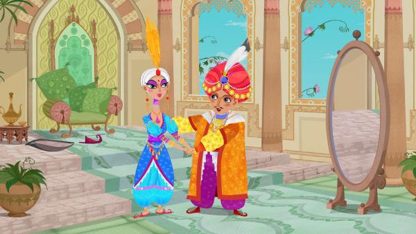 Bild 1 von 3: Der Papagei hat sich in eine schöne Prinzessin verwandelt und der Kalif ist glücklich.