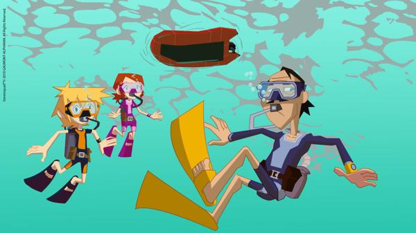 Bild 1 von 3: Beim Tauchen werden Onkel Marc, Julian und Claire von einem Tigerhai überrascht.
© KiKA/Gaumont-Alphanim - Honorarfreie Verwendung gemäß AGB im redaktionellen Zusammenhang mit genannter Sendung bei Nennung \