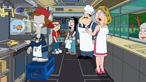 Bild 1 von 6: (v.l.n.r.) Klaus; Roger; Steve Smith; Hayley Smith; Stan Smith; Francine Smith
