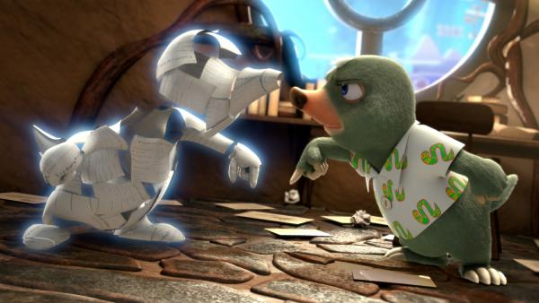 Bild 1 von 3: Maulwurf Moley reißt bald die Hutschnur. Immer wenn er besonders in Eile ist, hat sein magisches Zauberbuch Mauli mal wieder nur Schabernack im Sinn.