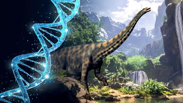 Bild 1 von 5: Am Ende der Kreidezeit, vor etwa 66 Millionen Jahren, wandern die größten Landtiere in der Geschichte der Erde über den Planeten - die gigantischen Titanosaurier.