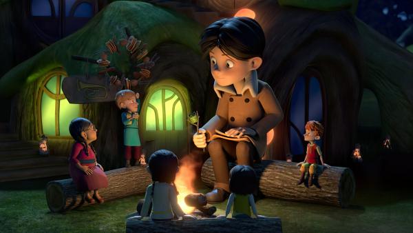 Bild 1 von 3: Klincus (Mitte), hat Yuki (links) und viele weitere Frondosianer zusammengetrommelt, damit diese mit ihm gemeinsam die merkwürdigen Steine beseitigen, die plötzlich in Frondosa aufgetaucht sind.