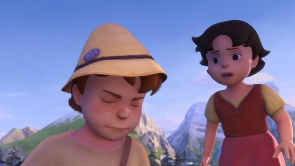 Bild 1 von 5: Peter erzählt Heidi, dass Schneeauge keine Milch mehr gibt.