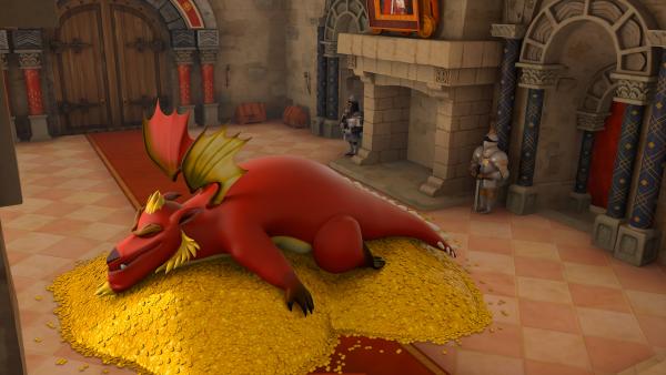 Bild 1 von 5: Prinz John wurde in einen Drachen verwandelt und nutzt seine angsteinflößende Gestalt, um an mehr Gold zu kommen.