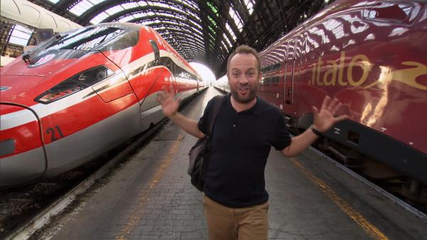 Bild 1 von 3: Frecciarossa 1000 oder Italo EVO? Teddy Wilson muss sich nicht entscheiden. Er fährt einfach mit beiden Hochgeschwindigkeitszügen durch Italien.