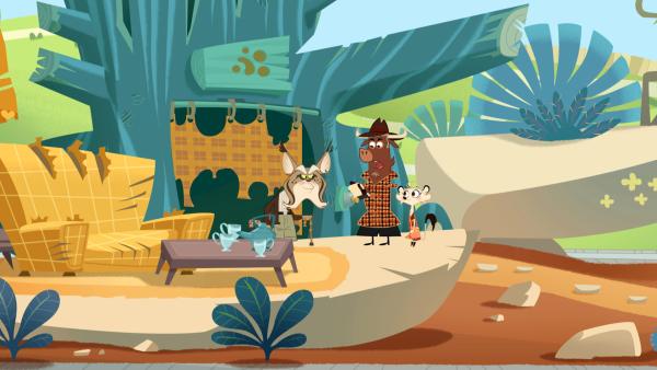 Bild 1 von 7: Sherlock Yack und Hermione befragen den Rotluchs.