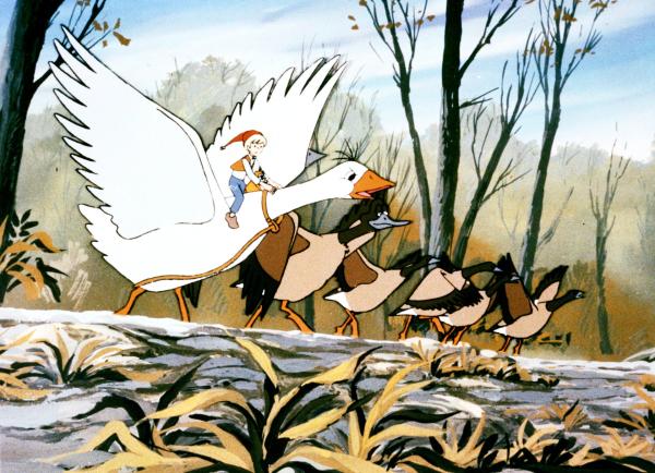 Bild 1 von 3: Nils Holgersson, sein Gänserich Martin und die Wildgänse