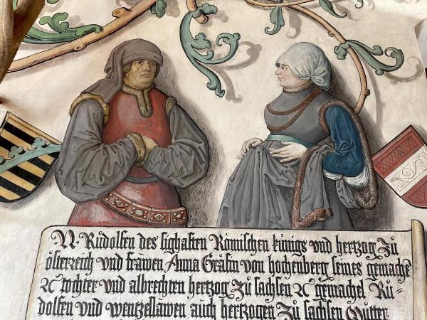 Bild 1 von 13: Im Bild: Detail aus dem Habsburgerstammbaum in Schloss Tratzberg zeigt König Rudolf I. und seine Frau Anna (Gertrude) von Hohenberg.