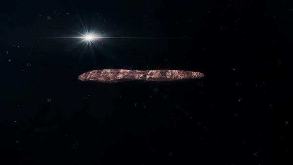 Bild 1 von 2: Forschende rätseln bis heute, ob Oumuamua lediglich ein Felsen war, oder es sich dabei doch um ein außerirdisches Raumschiff handelte.