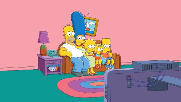 Bild 1 von 33: (28. Staffel) - Eine Familie mit ganz besonderem Pfiff: Maggie (2.v.r.), Marge (2.v.l.), Homer (l.), Bart (r.) und Lisa Simpson (M.) ...