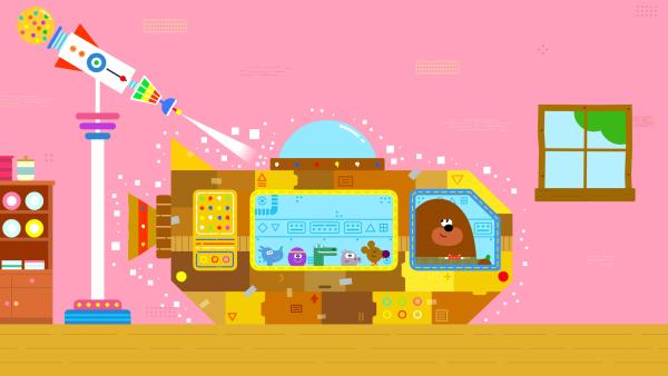 Bild 1 von 2: Duggee und die Quirlies schrumpfen sich winzig klein und machen im Biologie-U-Boot eine Erkundungs-Tour durch den Körper von Edith.