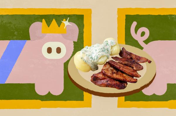 Bild 1 von 1: Knuspriges Wohlfühlgericht aus Dänemark: Stegt Flæsk besteht aus Schweinebauch, Kartoffeln und Béchamelsoße und gilt als dänisches Nationalgericht.