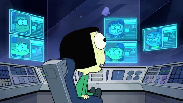 Bild 1 von 10: (a) Bill hat eine riesige Wassermelone gezogen, und Cricket lädt den lokalen Fersehsender ein, um von der Megamelone zu berichten. (b) Cricket wehrt sich gegen die Mobbingattacken der Cyber Knights.