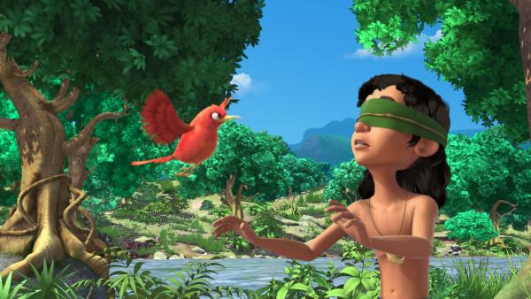 Bild 1 von 6: Auf der Flucht vor Shir Khan soll Darsi (l.) dem Mogli (r.) den Weg weisen, in dem sie ihm die Richtung zuruft.