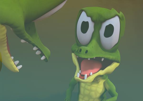 Bild 1 von 3: Zacki denkt, er habe keine Gewinnchancen am Lieblingstiertag und verlässt alleine die Vulkaninsel. Im Sumpf spielt er, er sei ein wilder Krokodilkönig und faucht sein Spiegelbild an.