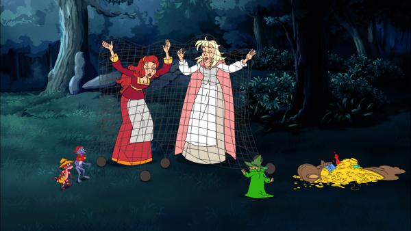 Bild 1 von 4: Der jähzornige Zwerg hält Schneeweißchen und Rosenrot gefangen.