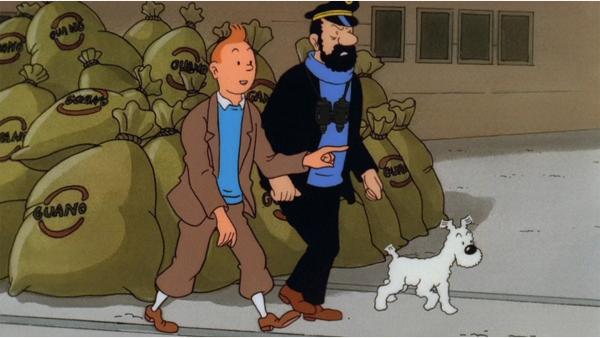 Bild 1 von 2: Tim (l.), Struppi und Kapitän Haddock (r.) reisen nach Peru, wo Professor Bienlein auf einem Schiff im Hafen in Quarantäne liegt. Sie treffen auf den jungen Indio Zorrino, der sie zum Sonnentempel der Inka führt, wo der Professor entführt wurde. Die Entführer versuchen, sie aufzuhalten, aber Tim und seine Begleiter setzen alles daran, den Professor zu retten.