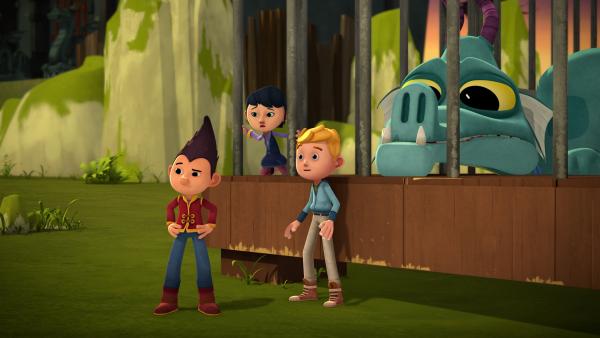 Bild 1 von 6: Tashi, Jack und Lotus haben eine Idee, wie sie den Drachen befreien können.