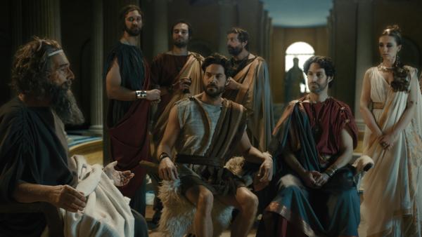 Bild 1 von 12: Bei den Phäaken wird Odysseus gastfreundlich aufgenommen. Beim Festmahl lauscht der Held den Worten eines blinden Sängers. Einige Forscher vermuten, dass sich hinter dem blinden Sänger der Dichter Homer verbirgt. Als Autor habe er sich in seinem Epos ein Denkmal gesetzt.