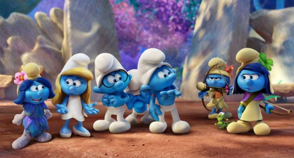 Bild 1 von 5: Smurfblossom (Ellie Kemper), Smurfette (Demi Lovato), Brainy (Dany Pudi), Clumsy (Jack McBrayer), Hefty (Joe Manganiello), Smurflily (Ariel Winter) and Smurfstorm (Michelle Rodriguez) in Columbia Pictures and Sony Pictures Animation's SMURFS: THE LOST VILLAGE.