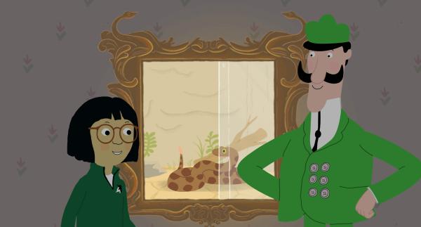 Bild 1 von 3: Zoodirektor Peek hat seine Stimme verloren. Inspiriert von der Klapperschlange, erfinden die Peeks einfach eine neue Sprache.