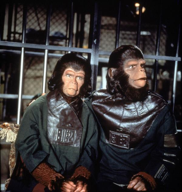 Bild 1 von 6: Die fremdartigen Affenwesen Cornelius (Roddy McDowall, r.) und Zira (Kim Hunter, l.) sind zunächst eine Sensation und werden von den Erdenbewohnern herzlich aufgenommen. Das ändert sich schlagartig, als bekannt wird, dass Zira Nachwuchs erwartet. Regierung und Wissenschaft sehen den Fortbestand der Menschheit bedroht ...
