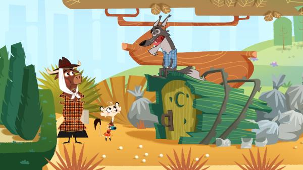 Bild 1 von 6: Sherlock Yack und Hermione verhören den verdächtigen Kojoten.