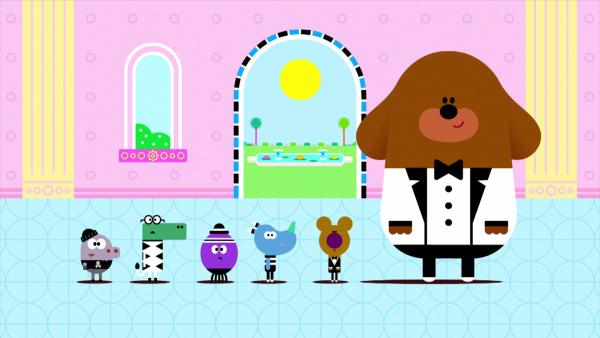 Bild 1 von 1: Duggee und die Quirlies sind zu der Schwarz-Weiß-Gala des Königstigers eingeladen.