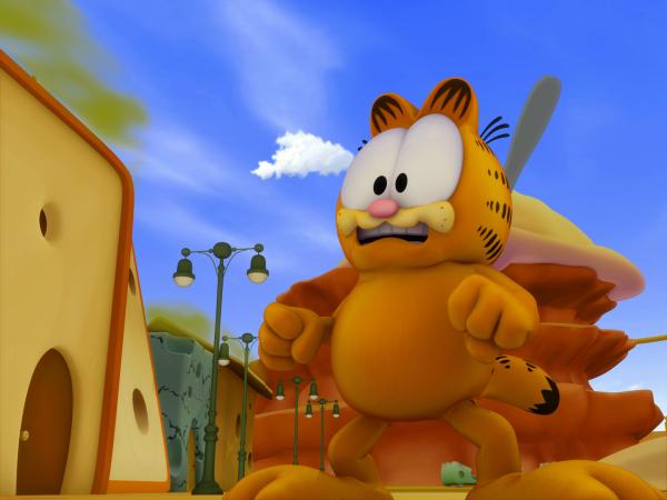 Bild 1 von 2: Die Mäuse sind begeistert von einem Vergnügungspark, der vollständig aus Käse besteht und überreden Garfield, sie dort einzuschmuggeln.