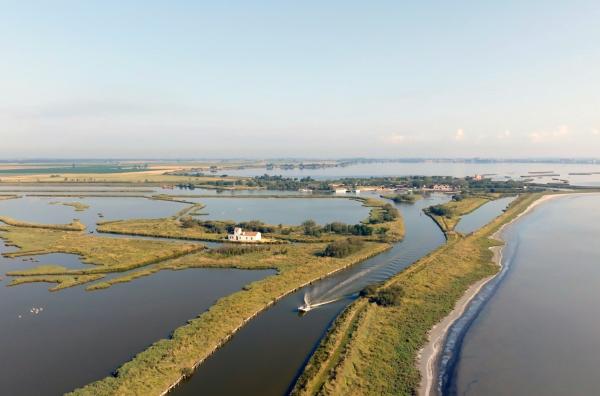 Bild 1 von 3: Die Valli di Comacchio sind eine besondere Lagunenlandschaft, in der sich Salzwasser und Süßwasser vermischen.