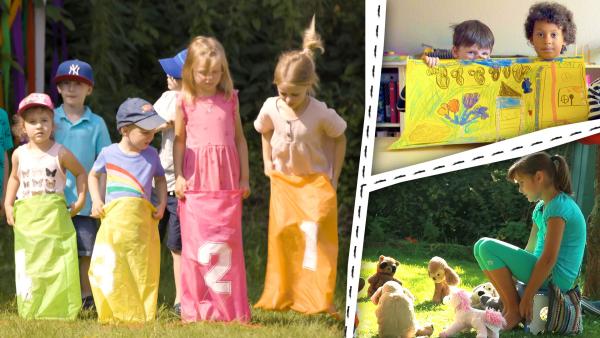 Bild 1 von 2: Kinder feiern ein Fest und spielen Spiele.