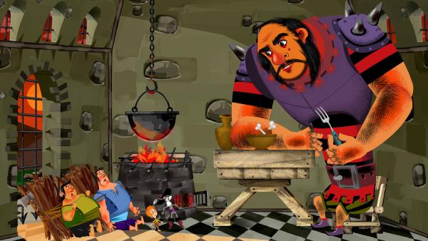 Bild 1 von 3: Ein böse guckender Oger sitzt an einem Tisch.