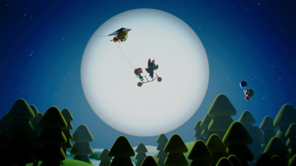 Bild 1 von 2: Karla (links), Brumm (Mitte links) und Vampi (Mitte rechts) erleben im Musical sogar einen echten E.T.-Moment.