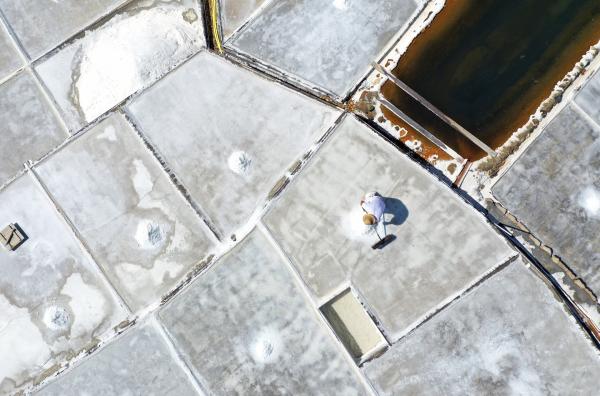 Bild 1 von 9: Salzernte in den Salinen von Añana: Aus unterirdischen Quellen sprudelt das salzhaltige Wasser auf hunderte Holzterrassen.