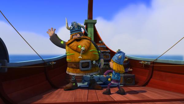 Bild 1 von 6: Käpt'n Halvar ist stolz auf seinen Sohn Wickie. Mit seinen blitzgescheiten Einfällen findet er aus der gefährlichsten, aussichtslosesten und vertracktesten Situation einen Ausweg.