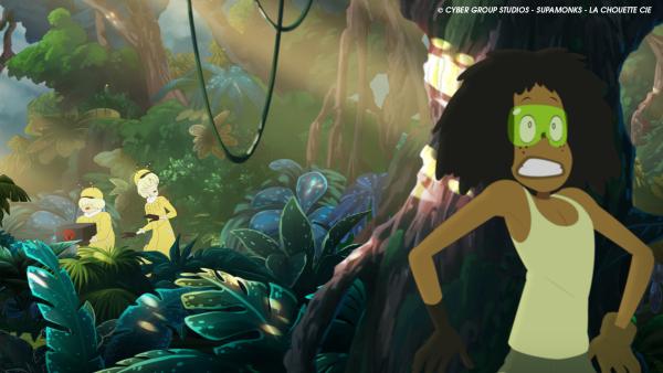 Bild 1 von 3: Buzz und Fuzz (l.) von Team Bees nutzt Technik von Teech Tech und Enki (r.) versucht, sich beim Spionieren ertappen zu lassen.