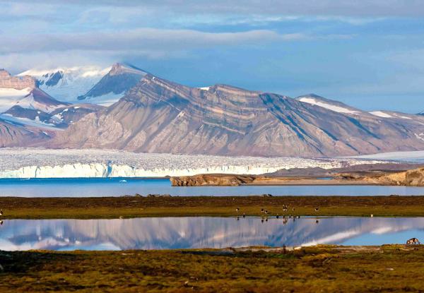 Bild 1 von 11: Der Kongsfjord auf Spitzbergen - auf 79° nördlicher Breite brechen gewaltige Gletscher in den Meeresarm. Die glasklare Luft lässt die schroffe Bergwelt ringsum zum Greifen nah erscheinen. Im Mai und Juni beherbergt der Kongsfjord eine unglaubliche Vielfalt an Leben.
