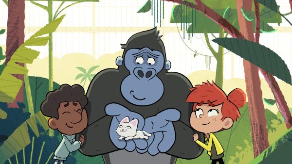 Bild 1 von 4: Gorilla Jack findet das junge Kätzchen genauso süß, wie Taylor und Tommy.