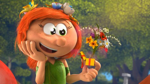 Bild 1 von 1: Blättchen ist im Dorf aufgetaucht und will die Schlümpfe kennenlernen.