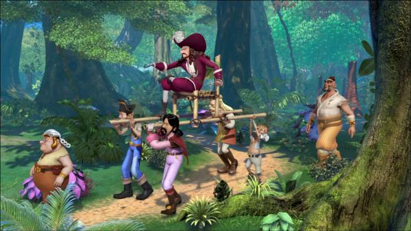 Bild 1 von 8: Captain Hook lässt sich von seinen Piraten durch Nimmerland tragen.