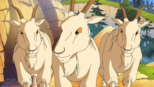 Bild 1 von 4: Drei Bergziegen, die Yakari gerettet hat	© WDR/Ellipsanime Productions/Belvision/Les Cartooneurs Associés/2 Minute - Honorarfreie Verwendung gemäß AGB im redaktionellen Zusammenhang mit genannter Sendung bei Nennung \