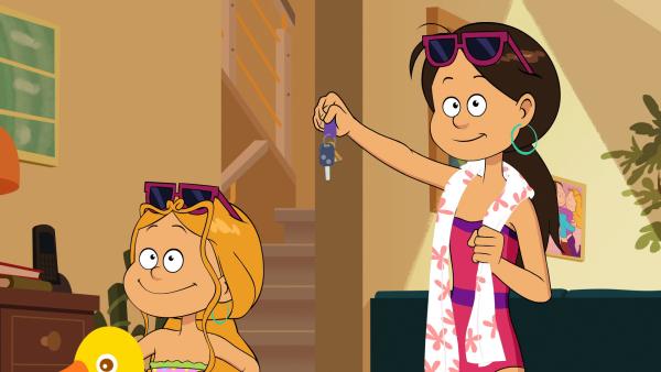 Bild 1 von 3: Auf zum Aquapark! Marine und Wendy warten nur noch auf Papa.