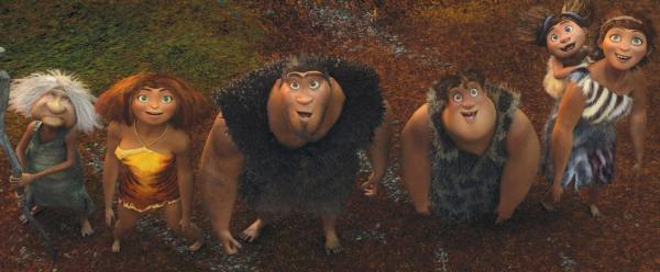 Bild 1 von 7: Gran (Cloris Leachman), Eep (Emma Stone), Grug (Nicolas Cage), Thunk (Clark Duke), Sandy, and Ugga (Catherine Keener) are THE CROODS.