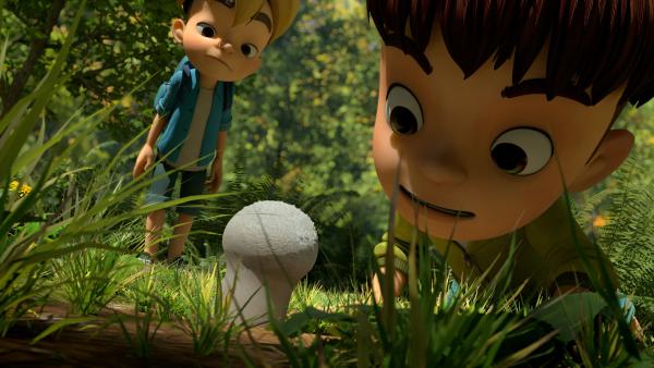 Bild 1 von 3: Kleiner Fuß hat schon einen schönen Pilz entdeckt. Aber ist der auch essbar? Oder am Ende giftig?© ZDF/La Station Animation - Honorarfreie Verwendung gemäß AGB im redaktionellen Zusammenhang mit genannter Sendung bei Nennung \