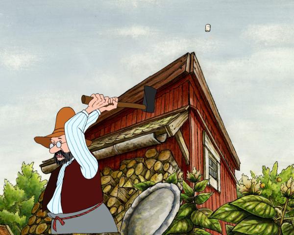 Bild 1 von 4: Wenn Pettersson Holz hackt, wird es gefährlich. Die Holzstücke fliegen durch die Gegend.