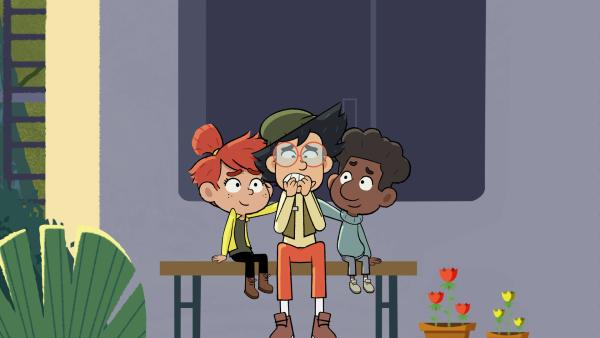 Bild 1 von 3: Max (M.) ist schrecklich nervös vor seiner Aufnahmeprüfung für die Tierpflegerschule. Taylor (l.) und Tommy (r.) versprechen, dass sie ihm helfen werden, die Prüfung zu bestehen.