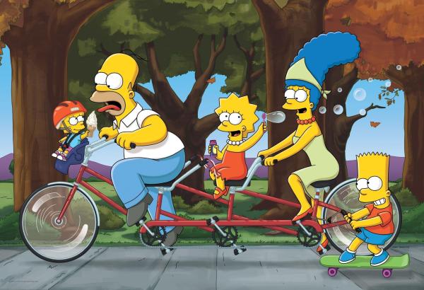 Bild 1 von 25: (26. Staffel) - Die Simpsons sind eine nicht alltägliche Familie: Maggie (l.), Marge (2.v.r.), Lisa (M.), Homer (2.v.l.) und Bart (r.) ...