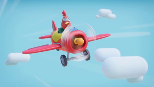 Bild 1 von 4: Tatsächlich! Mit dem selbstgebauten Flugzeug der Werkel-Ferkel hebt Cherry ab.