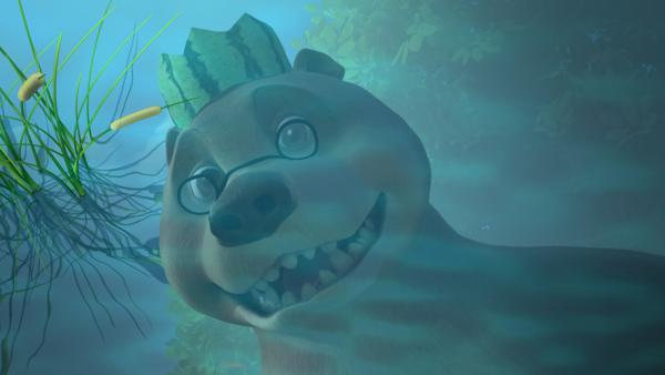 Bild 1 von 5: In einem Streit mit den Affen fällt Balu eine Melone auf den Kopf, so dass ein Stück Melone in Form einer Krone auf seinem Haupt zurück bleibt. Balu hat einen Gedächtnisverlust und hält sich für den König des Dschungels.