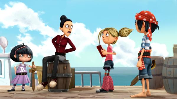 Bild 1 von 3: Hat Lehrerin Frau Grün die Piratenbücher verschwinden lassen.